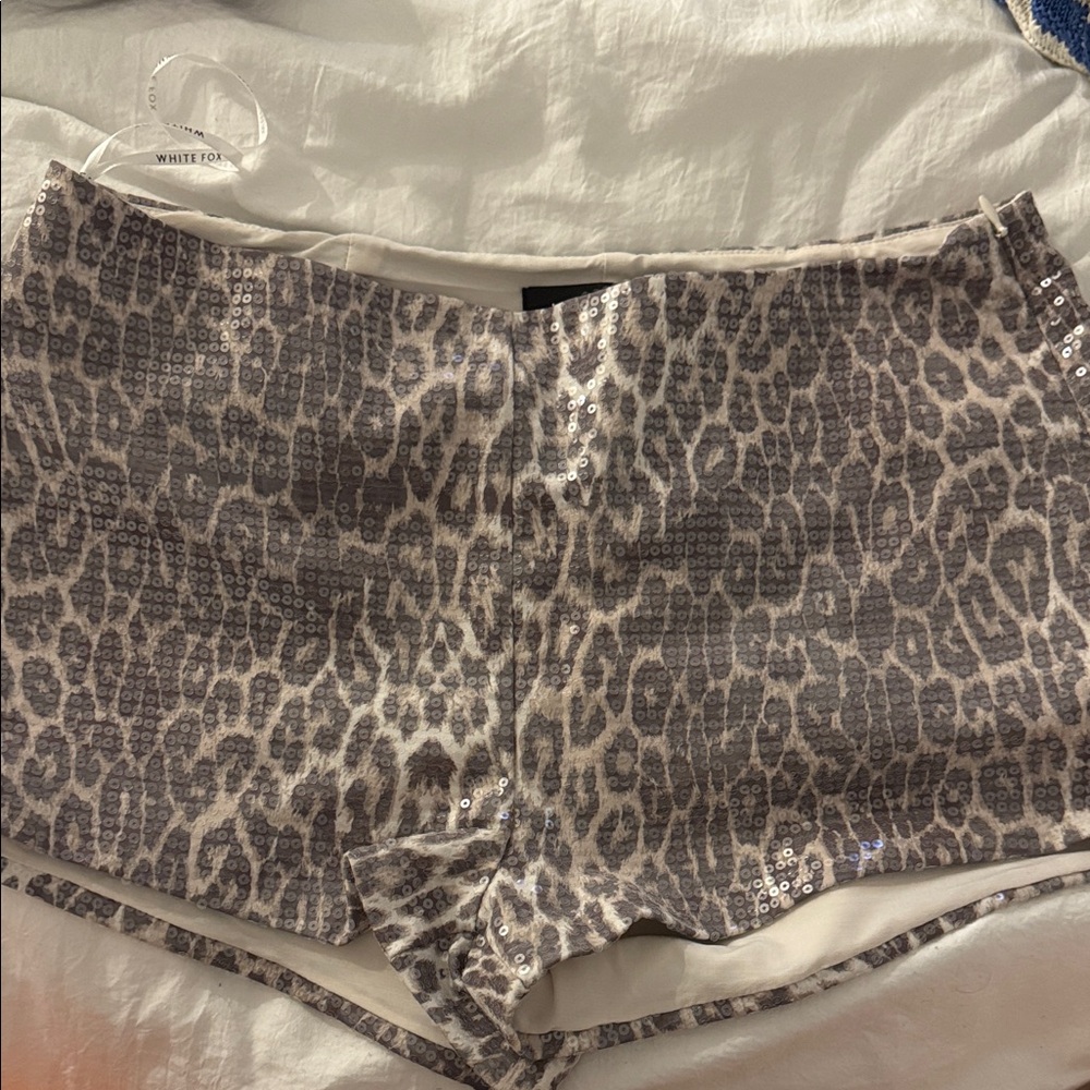 White Fox Boutique Gray Leopard Sequin Shorts